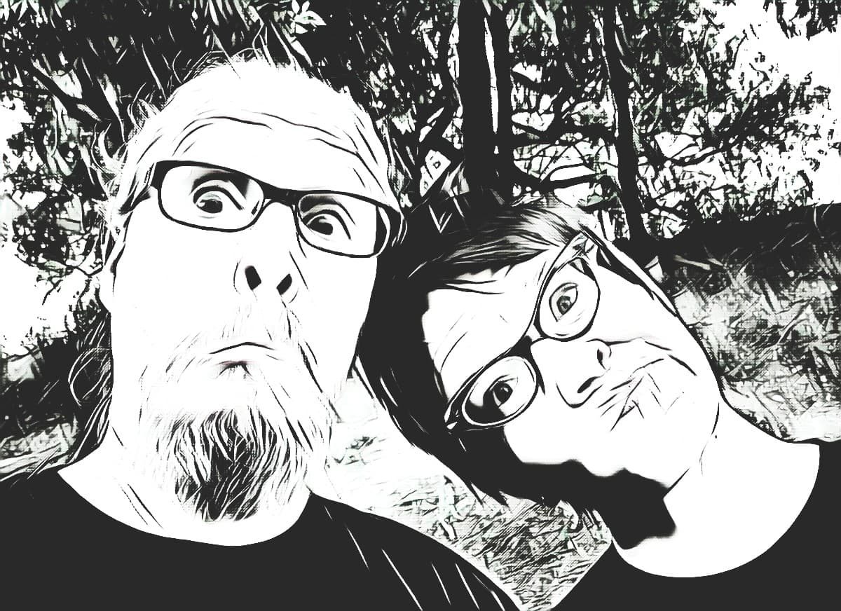 Line drawing of Steve and Fálki